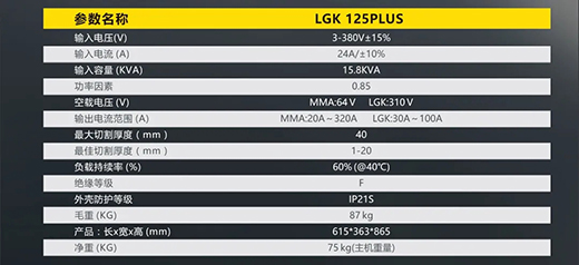 东升国际PG官网LGK125PLUS等离子切割机参数